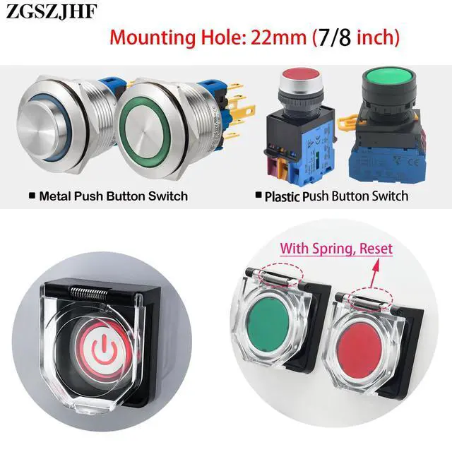 Alt view image 6 of 7 - 2Pcs Momentary Power Push Button Switch Cover, Waterproof and Collision Resistant Dustproof Safety Protector for 22mm 7/8" Mounting Hole Computer PC Desktop