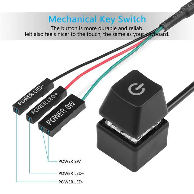 Alt view image 3 of 6 - Desktop Switch Desktop Computer Power Switch External Remote Start Computer Motherboard Power Switch Button Extension Cord with LED Light
