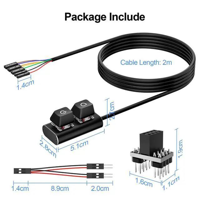 Alt view image 6 of 6 - PC Power Button, External Desktop Computer Power Switch Splitter ON Off Reset SW HDD LED PC External Power Supply Button for Motherboard (Aluminum)