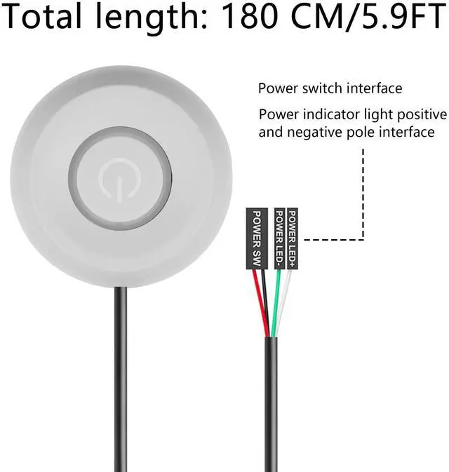 Alt view image 2 of 7 - PC Power Switch - Desktop Computer External Remote Start Motherboard Button Extension Cable with LED Light (White)