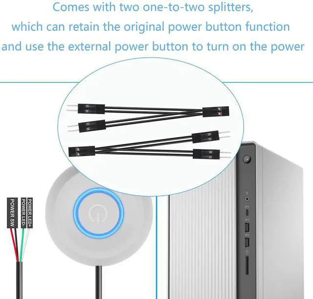 Alt view image 5 of 7 - PC Power Switch - Desktop Computer External Remote Start Motherboard Button Extension Cable with LED Light (White)