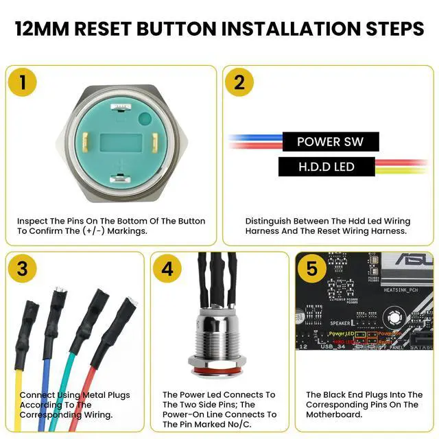 Alt view image 7 of 7 - 2Pcs Chassis Switch, Metal Button
