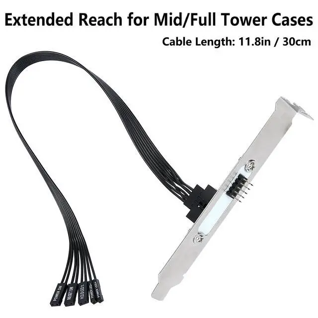 Alt view image 3 of 7 - PC Power Switch Extension Cable with PCIe Bracket (11.8 inch), 9-Pin Front Panel Header Adapter Compatible with Medium & Full Tower Cases