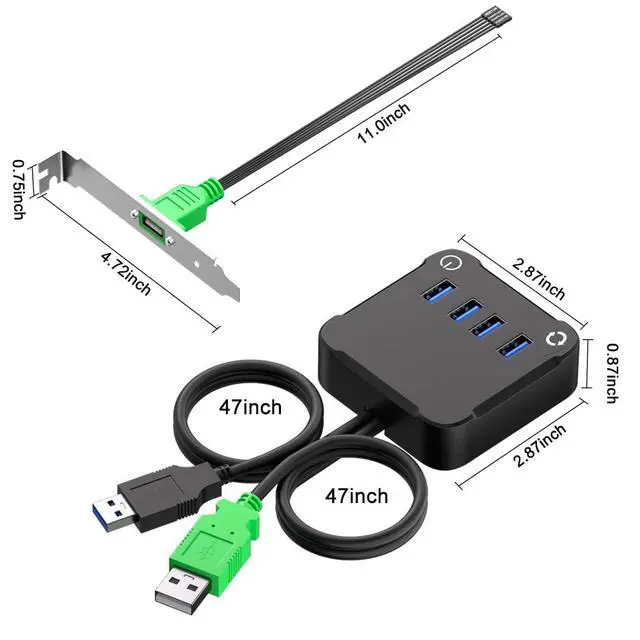 Alt view image 5 of 6 - Computer PC Power Button, Desktop Power Button PC External Power Button with 4 Port USB 3.0 Hub