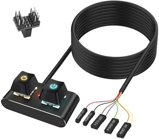 Main image of PC Power Button Desktop Computer External Power Switch with RGB Light ON/Off and Reset Switch Power Button Extension Cable for Computer Motherboard - 2M/6.56FT
