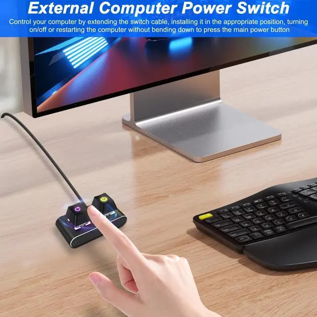 Alt view image 4 of 7 - PC Power Button Desktop Computer External Power Switch with RGB Light ON/Off and Reset Switch Power Button Extension Cable for Computer Motherboard - 2M/6.56FT