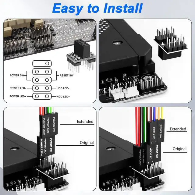 Alt view image 5 of 7 - PC Power Button Desktop Computer External Power Switch with RGB Light ON/Off and Reset Switch Power Button Extension Cable for Computer Motherboard - 2M/6.56FT