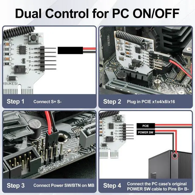 Alt view image 2 of 5 - External PC Power Button, Wireless Remote PC Power Switch, PCIe Card for Computer Motherboard to Start ON/Off