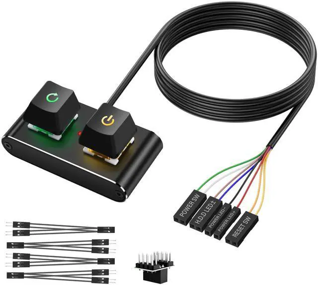 Main image of Case Accessories External PC/ATX Switch with RGB LED & HDD Activity Light - 2M/6.5FT Desktop Power Button for Motherboard (Power/Reset), DIY PC Construction (Metal Housing)