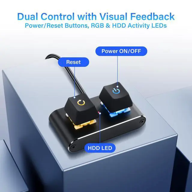 Alt view image 4 of 7 - Case Accessories External PC/ATX Switch with RGB LED & HDD Activity Light - 2M/6.5FT Desktop Power Button for Motherboard (Power/Reset), DIY PC Construction (Metal Housing)