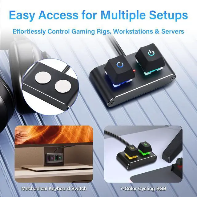 Alt view image 2 of 7 - Case Accessories External PC/ATX Switch with RGB LED & HDD Activity Light - 2M/6.5FT Desktop Power Button for Motherboard (Power/Reset), DIY PC Construction (Metal Housing)