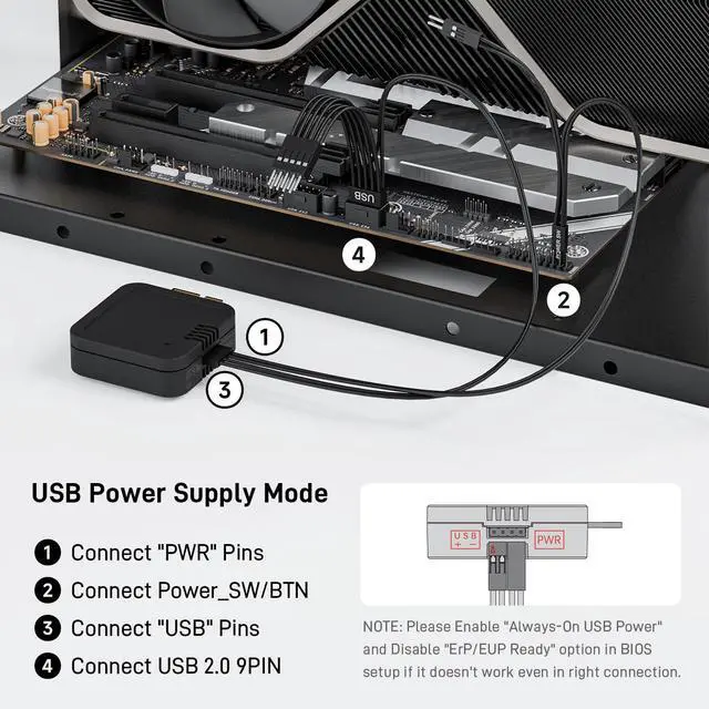 Alt view image 6 of 7 - Wireless PC Power Button, Remote PC Power Switch with PCIE Receiver, ON/Off Control for Computer Motherboard (Black)