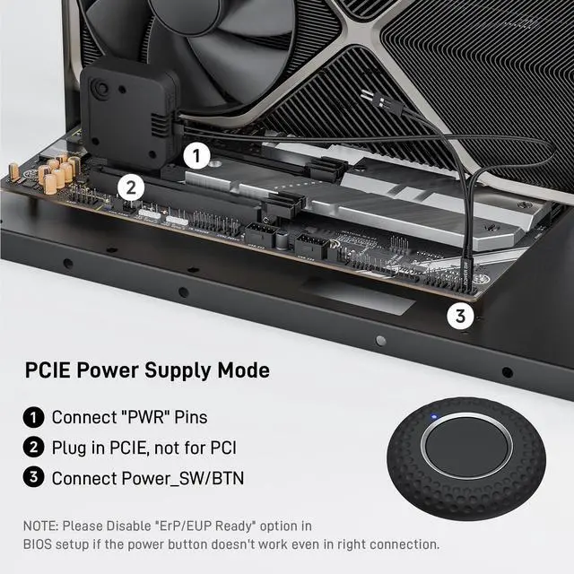 Alt view image 5 of 7 - Wireless PC Power Button, Remote PC Power Switch with PCIE Receiver, ON/Off Control for Computer Motherboard (Black)