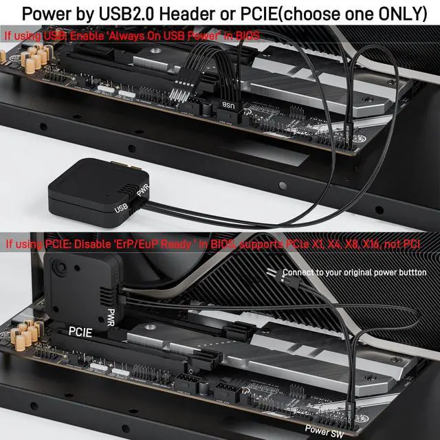Alt view image 3 of 6 - Remote PC Power Switch, Desktop ON Off Power Button PC, Wireless PC Power Button for Computer Motherboard (Silver)