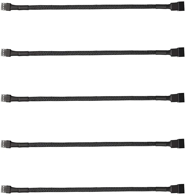 Main image of 5 Pack 4-Pin PWM Fan Splitter Cable, Sleeved Braided Adapter Computer PC Fan Power Extension Cable Converter for Computer ATX Case 4-Pin/3-Pin Cooling Fan Cable (10.6")