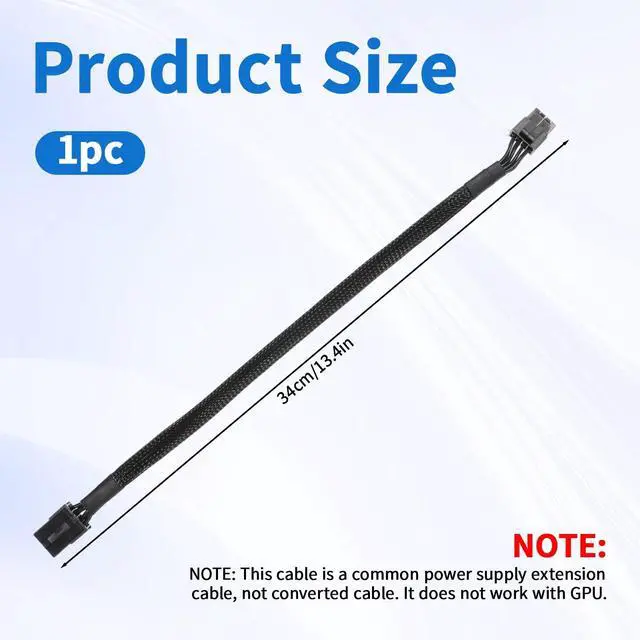 Alt view image 2 of 7 - 8 Pin CPU Power Adapter 8 Pin EPS CPU Extension Cable 13.3 Inches PCIe 8-Pin Female to CPU8Pin (4+4 Detachable) Male EPS-12V Adapter Converter Female to Male PCIe Cord Sleeved Cable