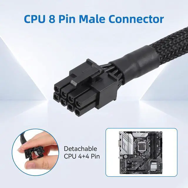 Alt view image 6 of 7 - 8 Pin CPU Power Adapter 8 Pin EPS CPU Extension Cable 13.3 Inches PCIe 8-Pin Female to CPU8Pin (4+4 Detachable) Male EPS-12V Adapter Converter Female to Male PCIe Cord Sleeved Cable