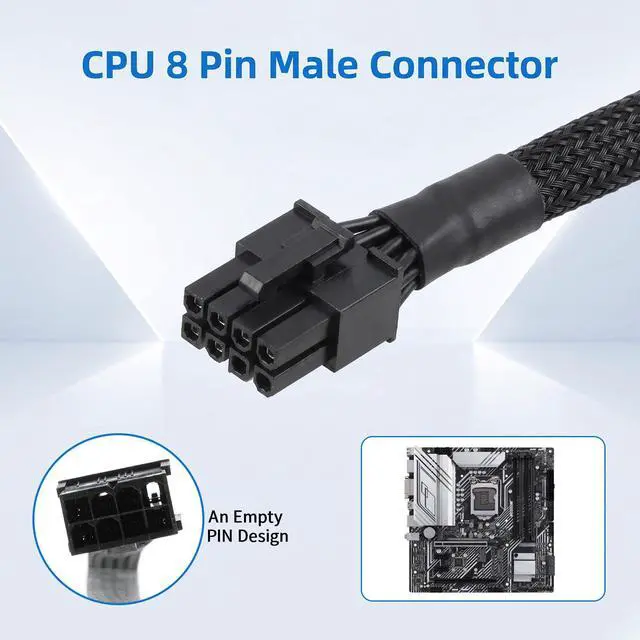 Alt view image 7 of 7 - 8 Pin CPU Power Adapter 8 Pin EPS CPU Extension Cable 13.3 Inches PCIe 8-Pin Female to CPU8Pin (4+4 Detachable) Male EPS-12V Adapter Converter Female to Male PCIe Cord Sleeved Cable