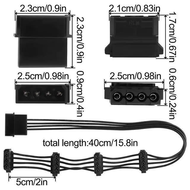 Alt view image 3 of 7 - 4 Pin IDE Molex Power Splitter Extension Cable (40cm/15.7in) - 1 to 4 D-Type Male to Female Adapter for PC Case Fans, HDD, Optical Drives, ATX PSU Power Expansion
