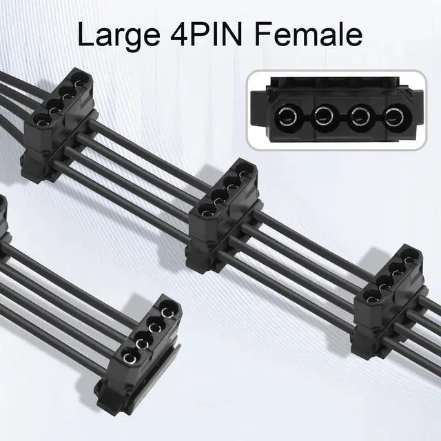 Alt view image 5 of 7 - 4 Pin IDE Molex Power Splitter Extension Cable (40cm/15.7in) - 1 to 4 D-Type Male to Female Adapter for PC Case Fans, HDD, Optical Drives, ATX PSU Power Expansion