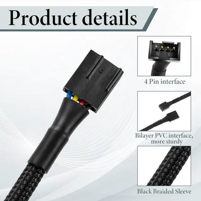 Alt view image 3 of 7 - 5 Pcs PC Fan Extension Cable, 24" 4 Pin PWM Fan Extension Power Cable Connector Case Sleeved Braided Adapter Computer PC Fans Power Extensions Cables Converter