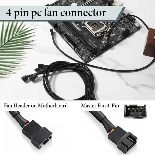 Alt view image 7 of 7 - 5 Pcs PC Fan Extension Cable, 24" 4 Pin PWM Fan Extension Power Cable Connector Case Sleeved Braided Adapter Computer PC Fans Power Extensions Cables Converter