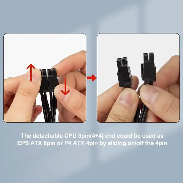 Alt view image 4 of 7 - CPU 8 pin Male to CPU 8 pin (4+4 Detachable) Male EPS-12V Motherboard Power Adapter Sheathed Cable for Corsair Modular Power Supply