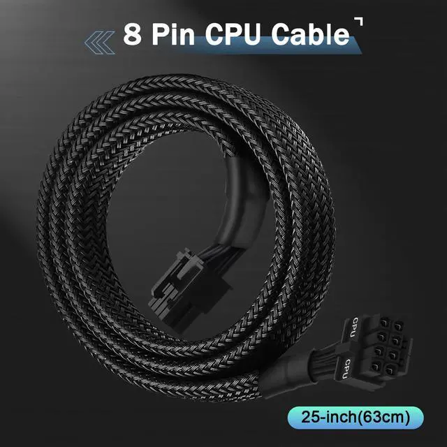 Alt view image 6 of 7 - CPU Cable for Corsair PSUs, CPU 8 Pin Male to CPU 8 Pin (4+4 Detachable) Male EPS-12V Motherboard Power Adapter Sleeved 25-inch (63cm)