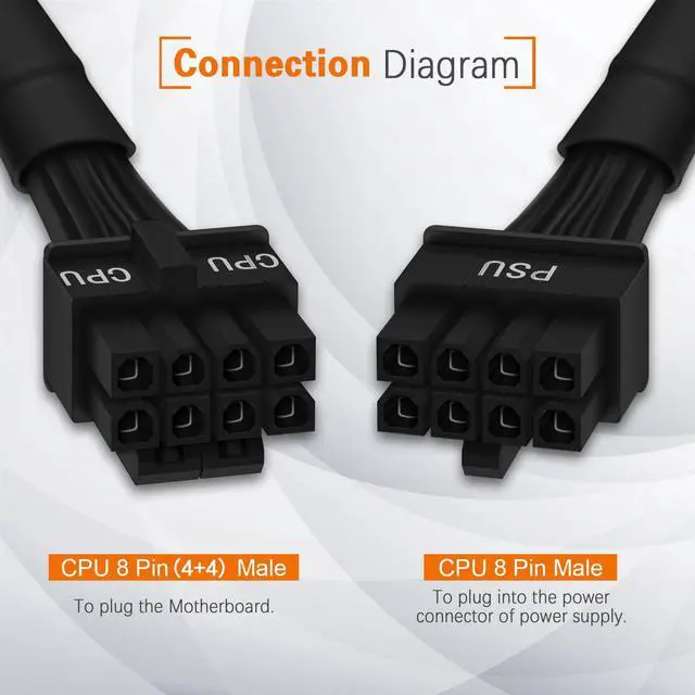 Alt view image 2 of 6 - CPU Cable for EVGA PSUs, CPU 8 Pin to CPU 8 Pin (4+4 Detachable) Male EPS-12V Motherboard Power Adapter Sleeved 33-inch (84cm)