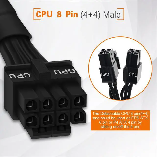 Alt view image 3 of 6 - CPU Cable for EVGA PSUs, CPU 8 Pin to CPU 8 Pin (4+4 Detachable) Male EPS-12V Motherboard Power Adapter Sleeved 33-inch (84cm)