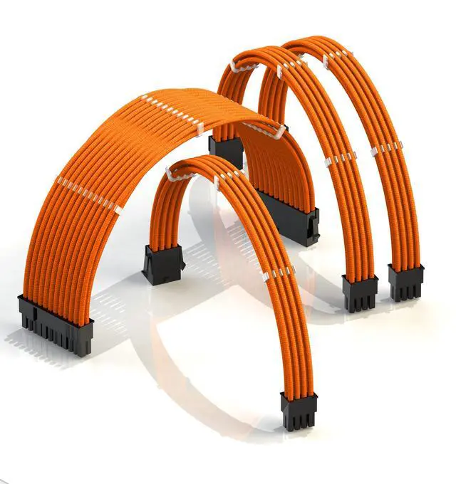 Main image of AVA 30cm PSU Cable Extension Sleeved Custom Mod GPU PC Braided w/Comb Kit | 1 x 24 P (20+4) | 1 x 8 P (4+4) CPU | 2 x 8 P (6+2) GPU Set | 300mm - Orange