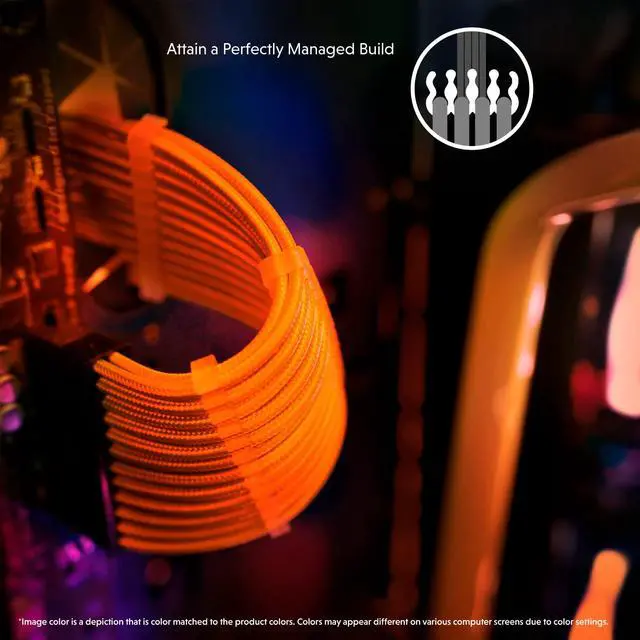 Alt view image 5 of 6 - AVA 30cm PSU Cable Extension Sleeved Custom Mod GPU PC Braided w/Comb Kit | 1 x 24 P (20+4) | 1 x 8 P (4+4) CPU | 2 x 8 P (6+2) GPU Set | 300mm - Orange