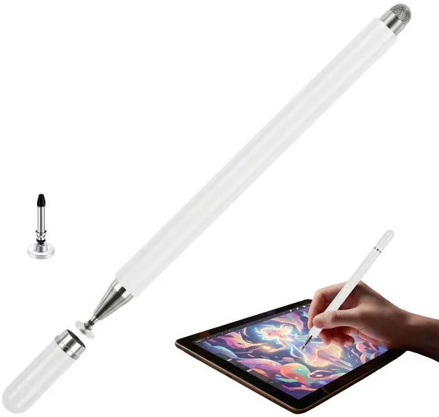 Main image of Stylus Pens for Touch Screens, 2 in 1 Magnetic Disc & Fiber Tip Stylus Pen for iPad with Magnetic Cap, Compatible with All Touch Screens - Free Replacement Disc Tips, White