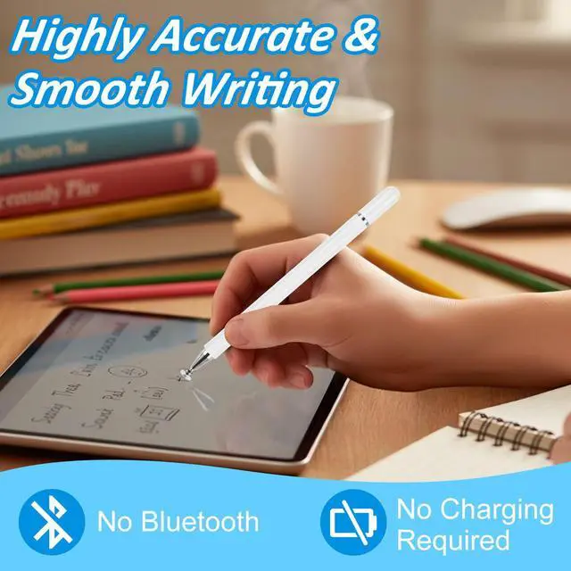 Alt view image 2 of 7 - Stylus Pens for Touch Screens, 2 in 1 Magnetic Disc & Fiber Tip Stylus Pen for iPad with Magnetic Cap, Compatible with All Touch Screens - Free Replacement Disc Tips, White