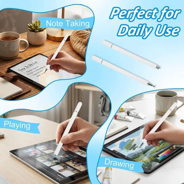 Alt view image 7 of 7 - Stylus Pens for Touch Screens, 2 in 1 Magnetic Disc & Fiber Tip Stylus Pen for iPad with Magnetic Cap, Compatible with All Touch Screens - Free Replacement Disc Tips, White