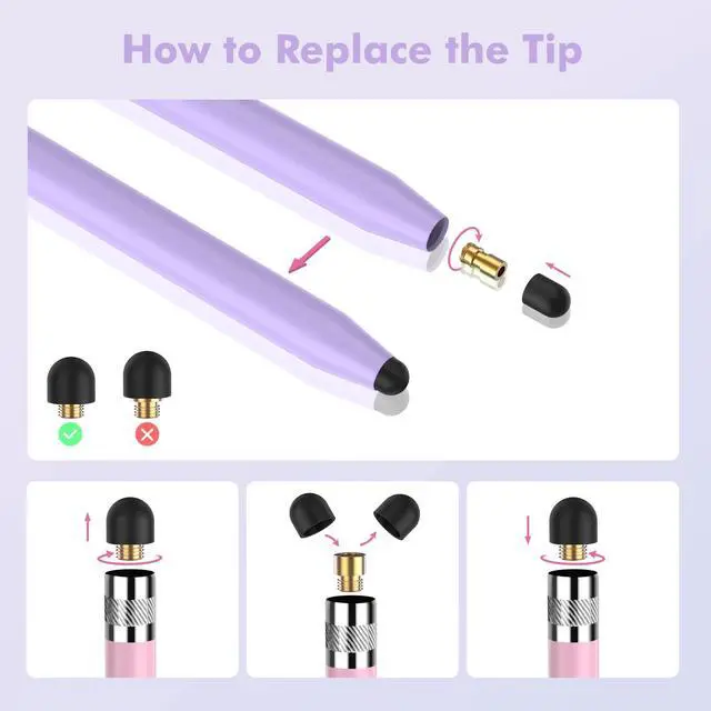 Alt view image 6 of 7 - 7Pcs Stylus Pens, 2 in 1 Stylus for iPads, iPhones, Android Tablets, Samsung All Universal Touchscreen Devices