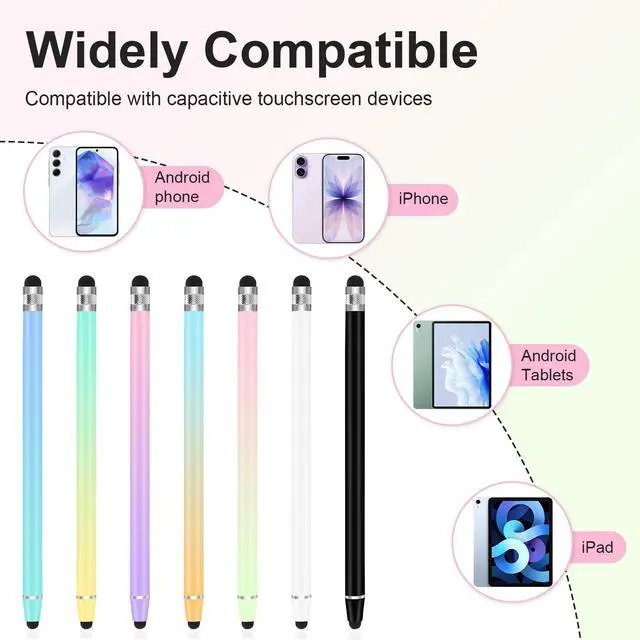 Alt view image 5 of 7 - 7Pcs Stylus Pens, 2 in 1 Stylus for iPads, iPhones, Android Tablets, Samsung All Universal Touchscreen Devices