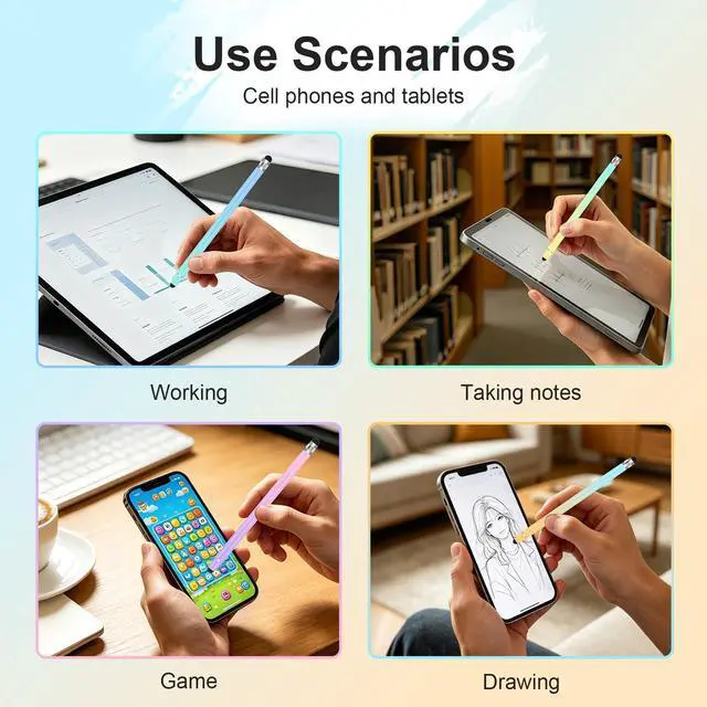Alt view image 7 of 7 - 7Pcs Stylus Pens, 2 in 1 Stylus for iPads, iPhones, Android Tablets, Samsung All Universal Touchscreen Devices