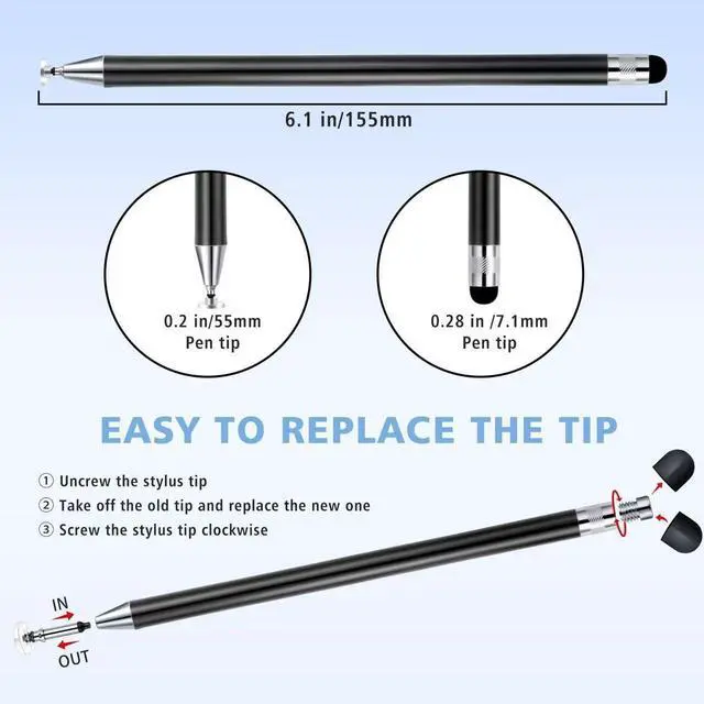 Alt view image 3 of 6 - 2-in-1 Stylus Pen for Touch Screen, Stylists pens for Touch Screens Compatible Phone/pad/and Tablets All Touch Screens (6X Black)