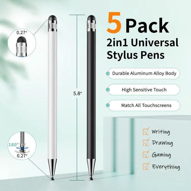 Alt view image 2 of 7 - Stylus Pen for Touchscreen(5-Pack), 2 in 1 Stylists Pen