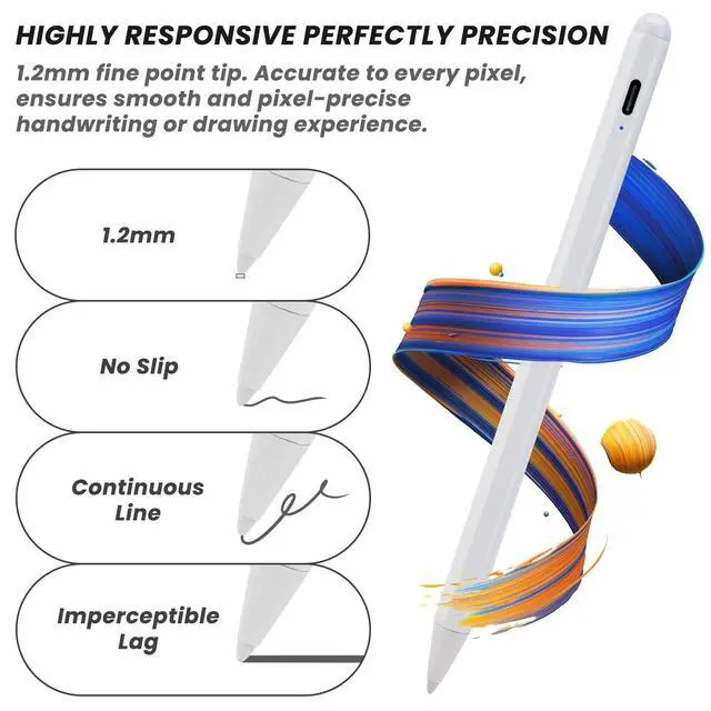 Alt view image 2 of 6 - iPad Pencil for 2018-2026 Series, Palm Rejection, White