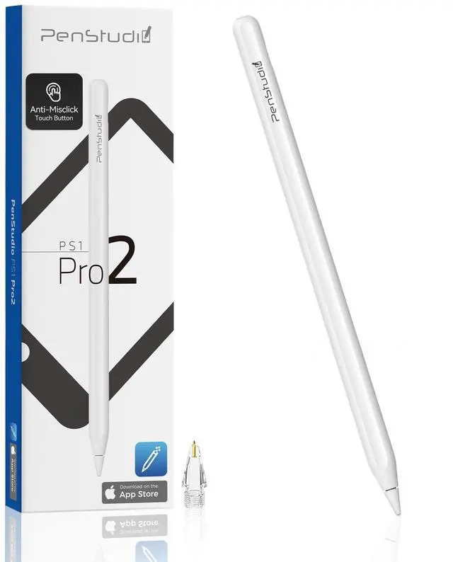 Main image of PS1-Pro2 Stylus for iPad 6th-11th Gen, Silent Shortcuts, White