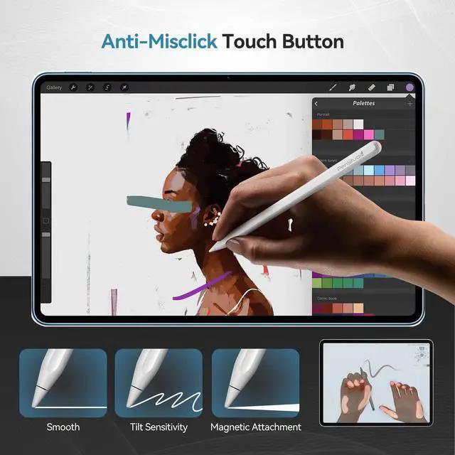 Alt view image 3 of 7 - PS1-Pro2 Stylus for iPad 6th-11th Gen, Silent Shortcuts, White