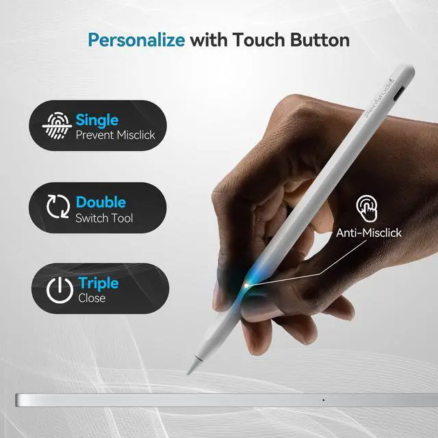 Alt view image 4 of 7 - PS1-Pro2 Stylus for iPad 6th-11th Gen, Silent Shortcuts, White