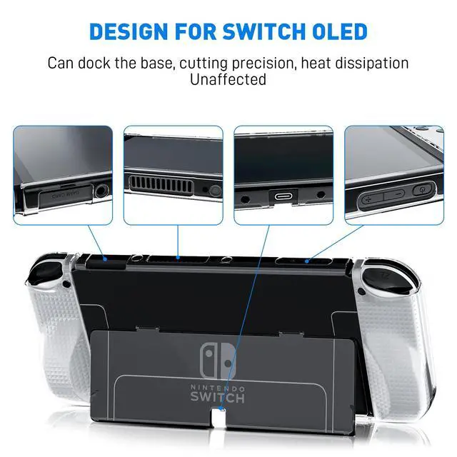 Alt view image 2 of 7 - Clear Case Set for Nintendo Switch OLED 2021, Upgrade Protective Case with PC Cover for Switch OLED Console, Transparent Lattice Pattern TPU Joycon Grip Case, Screen protector and Thumb Caps
