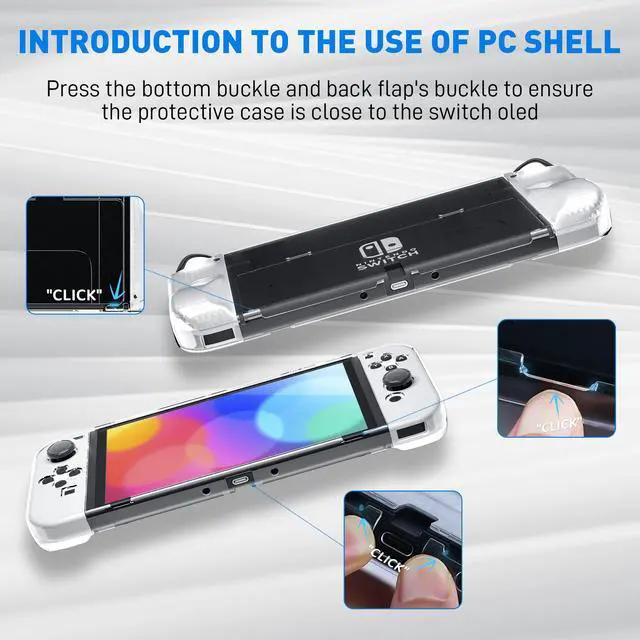 Alt view image 4 of 7 - Clear Case Set for Nintendo Switch OLED 2021, Upgrade Protective Case with PC Cover for Switch OLED Console, Transparent Lattice Pattern TPU Joycon Grip Case, Screen protector and Thumb Caps