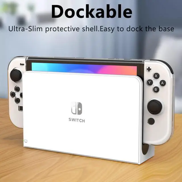 Alt view image 2 of 7 - Switch OLED Case for Nintendo Switch OLED Model, Dockable Cover Hard PC Protector Case for Switch OLED Grips for Switch OLED Console and Accessories with Thumb Stick Caps