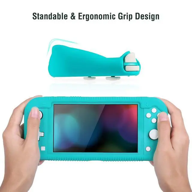 Alt view image 3 of 7 - Protective Case Compatible with Nintendo Switch Lite, Silicone Protective Cover for Nintendo Switch Lite with Tempered Glass Screen Protector, 4 Pcs Thumb Grips & 2 Game Cartridges(Light Blue)
