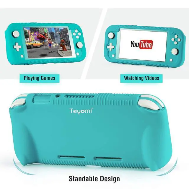 Alt view image 4 of 7 - Protective Case Compatible with Nintendo Switch Lite, Silicone Protective Cover for Nintendo Switch Lite with Tempered Glass Screen Protector, 4 Pcs Thumb Grips & 2 Game Cartridges(Light Blue)