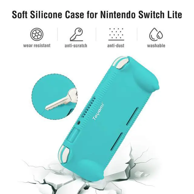 Alt view image 6 of 7 - Protective Case Compatible with Nintendo Switch Lite, Silicone Protective Cover for Nintendo Switch Lite with Tempered Glass Screen Protector, 4 Pcs Thumb Grips & 2 Game Cartridges(Light Blue)